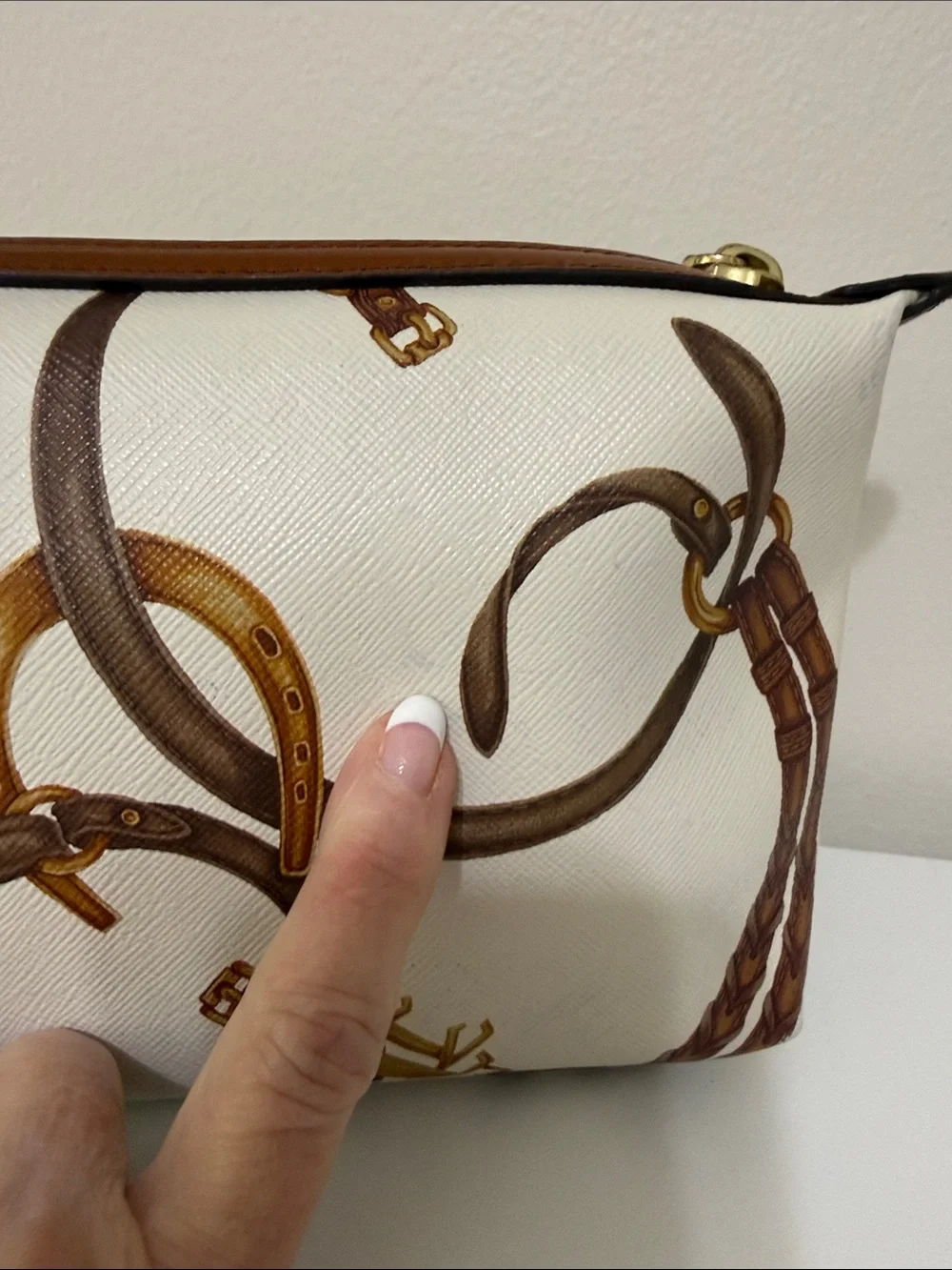 Vintage Ralph Lauren Cream and Brown Women's Cosmetic Wristlet
